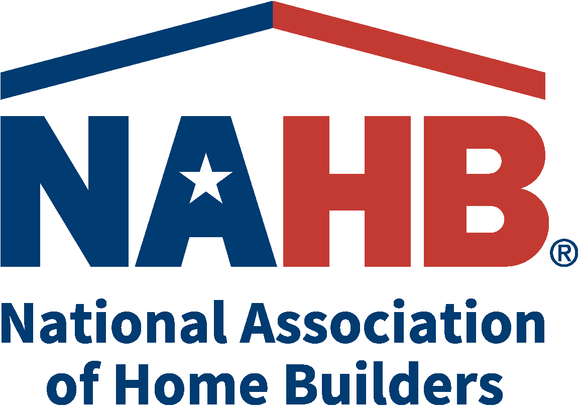 Logo of the National Association of Home Builders; blue and red text with a house silhouette.