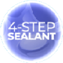 A blue circular badge with white text that reads