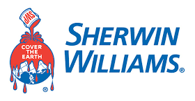 Sherwin-Williams logo: paint can pouring red paint over the Earth, with the brand name in blue.
