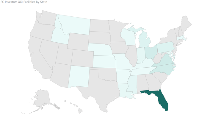 A map of the united states with florida highlighted in green