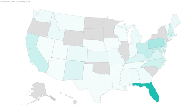 A map of the united states with florida highlighted in green.