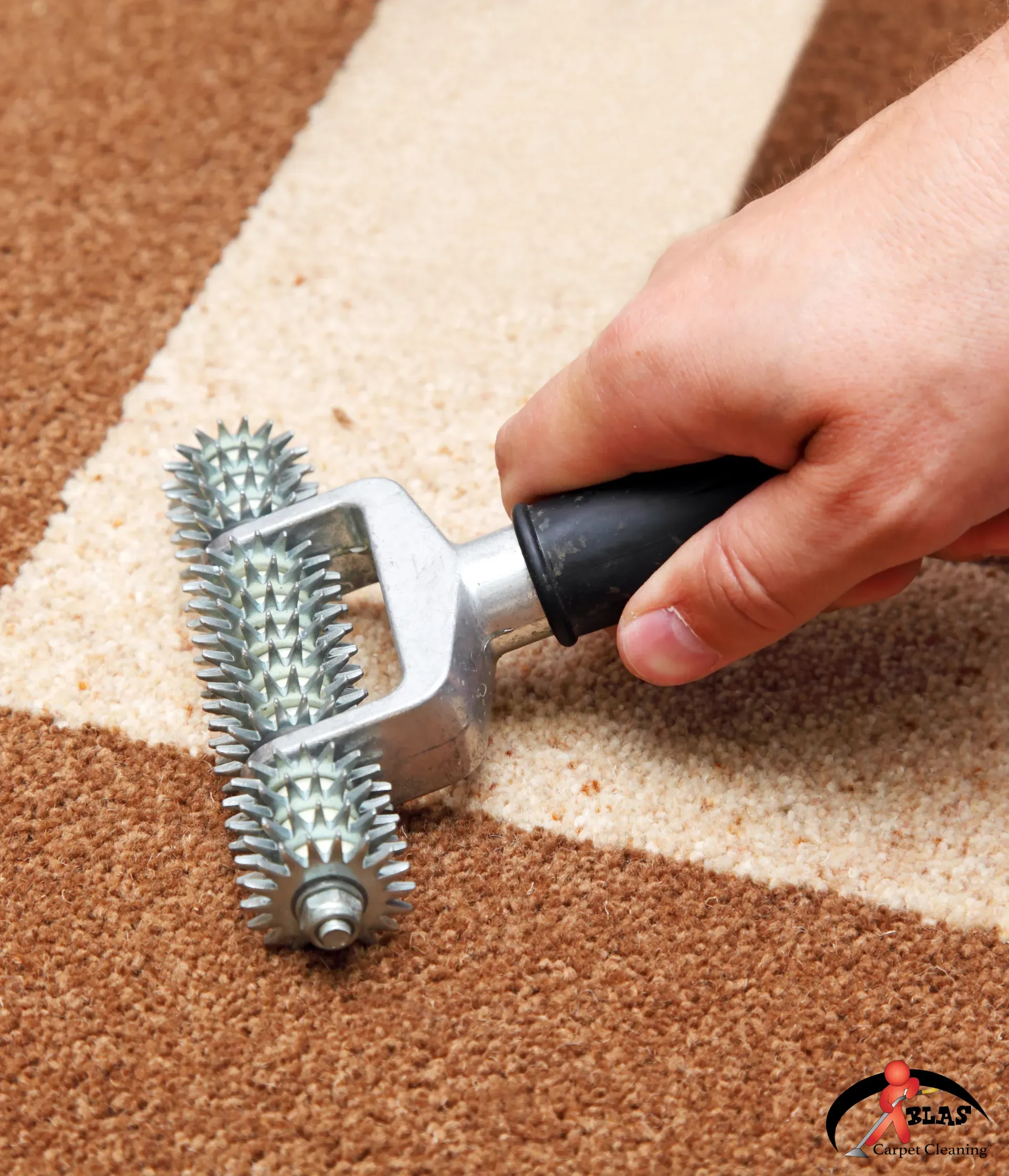 Carpet repair professional preparing to fix home carpet.