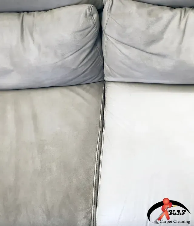 Professional upholstery cleaning specialist removing stains from sofa.