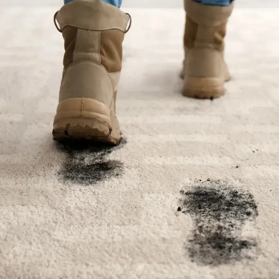 Traffic stains getting ready to be deep carpet cleaned in Denver, Colorado home.