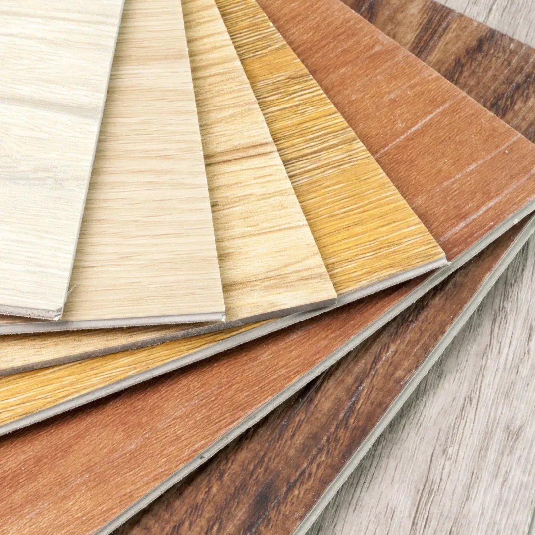 Luxury vinyl plank flooring style and color samples.
