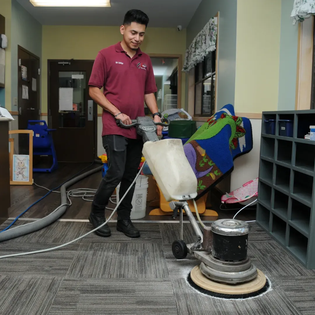 Carpet shampooing living room carpet pet stains in Denver, Colorado home.