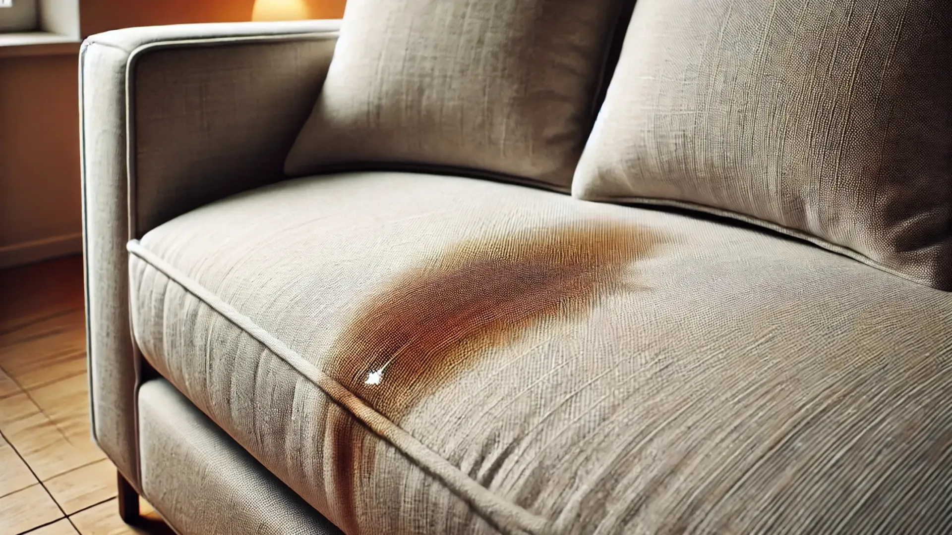 Stained sofa being upholstery cleaned professionally.
