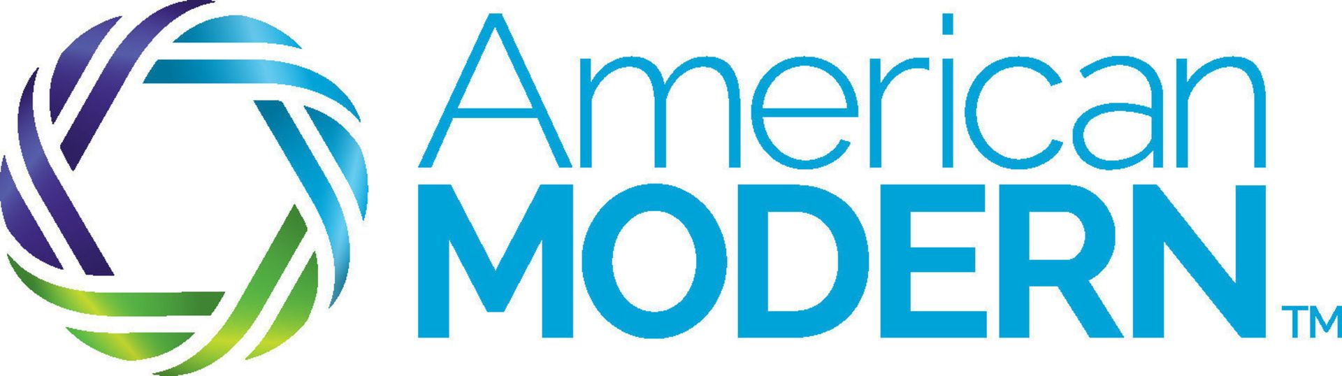 The american modern logo is blue and purple and has a circle in the middle.