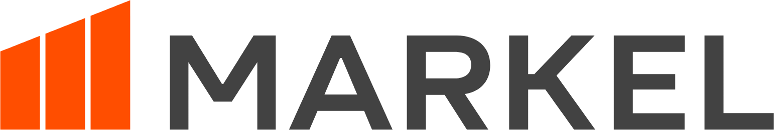 A logo for a company called markel with a building in the background.