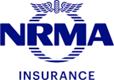 NRMA Insurance logo with blue text on a white background, featuring a circular emblem.