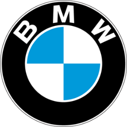 BMW logo: circular emblem with blue and white quadrants, black border, and 