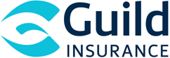 Guild Insurance logo with abstract turquoise design and dark blue text.