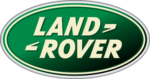 Land Rover logo in green oval with white border, white text: 