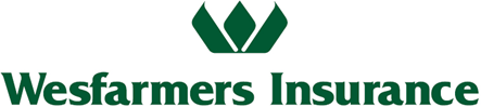 Wesfarmers Insurance logo: Green leaf symbol above text 