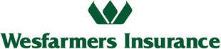Wesfarmers Insurance logo: Green emblem of three leaves over dark green text.