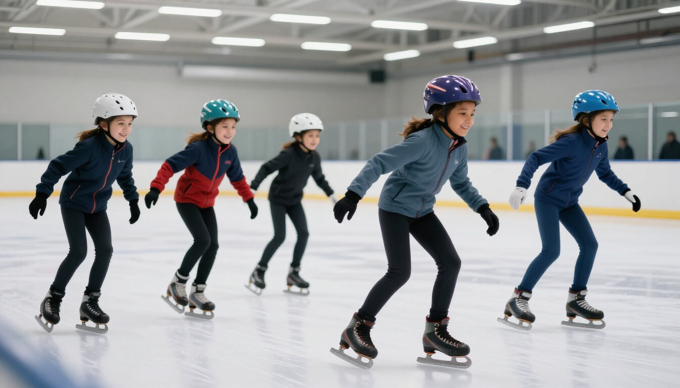 Youth skaters practicing