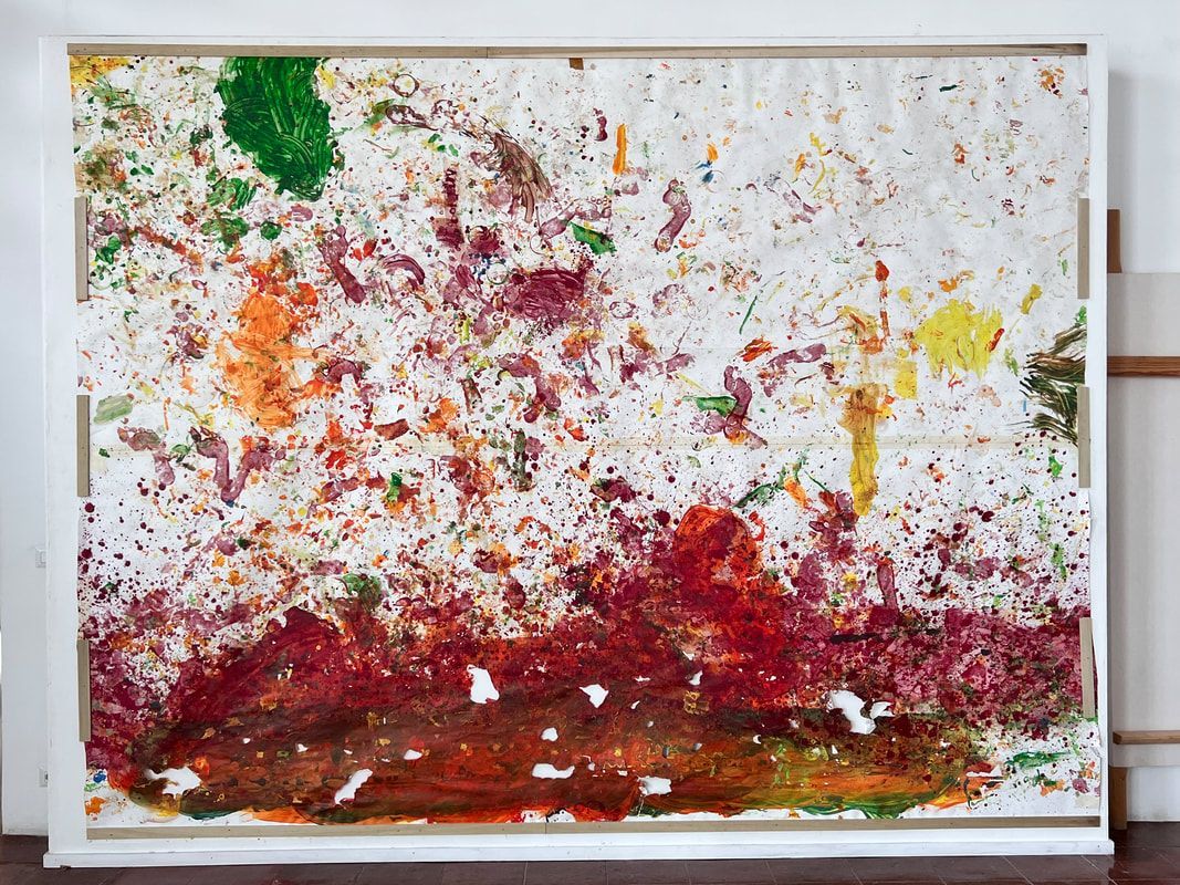 Image of the art on the wall at the Hermann Nitsch Museum in Naples, Italy.