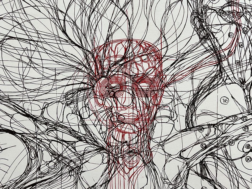 Image of the art on the wall at the Hermann Nitsch Museum in Naples, Italy.
