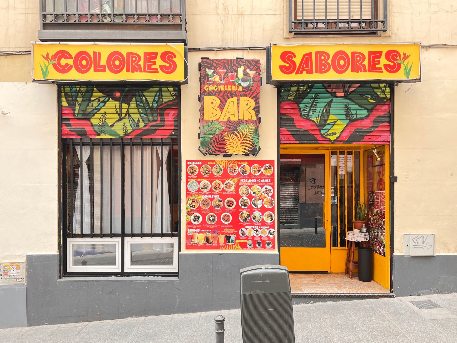 A colorful bar storefront with 