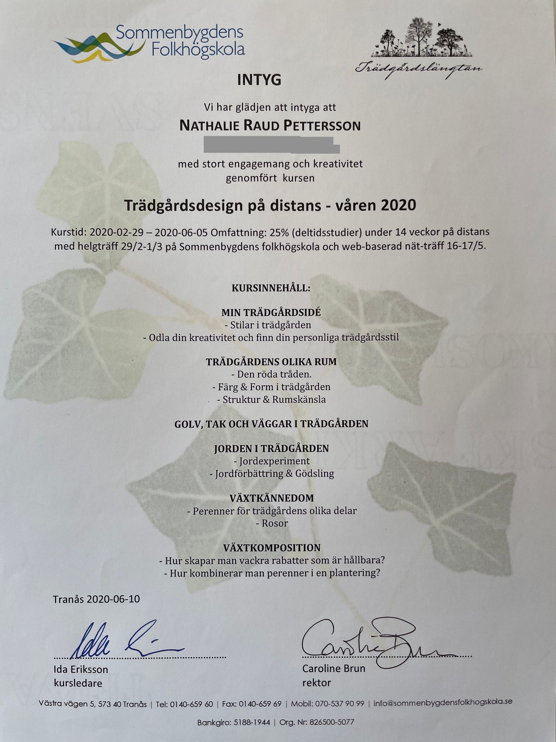 Trädgårdsdesign kurs på distans 2020