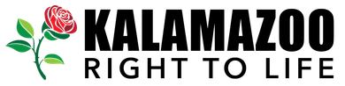 A logo for kalamazoo right to life with a rose and leaves.