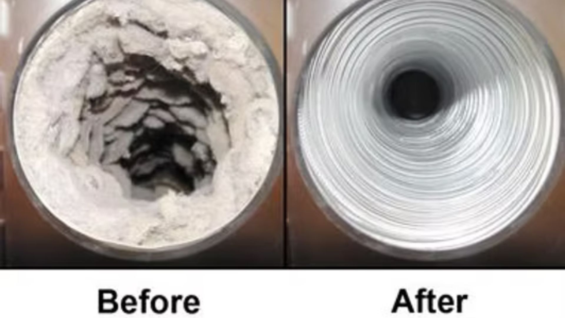 Before-and-after view of a clogged pipe cleared to a clean, open pipe.