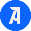 Blue circle with a white stylized letter A icon