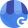 Blue Google icon with a white “G” and a stylized storefront canopy above it