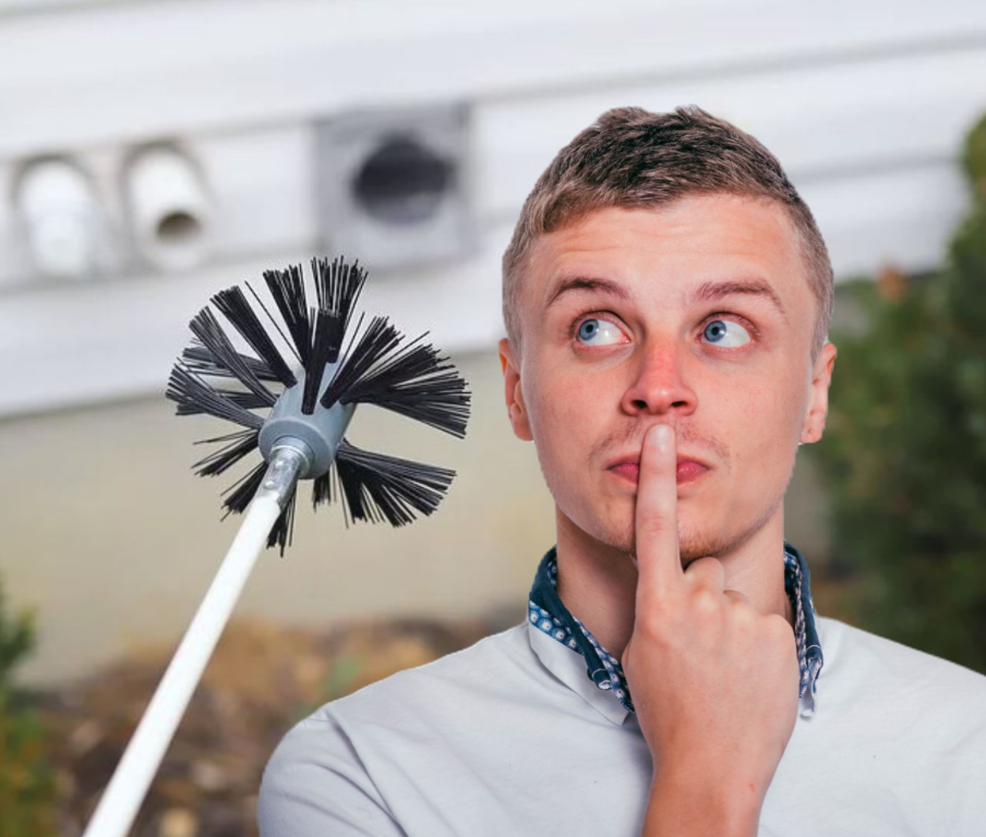 Man with finger to lips holds a duster near his face indoors, looking thoughtful
