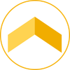 Yellow chevron inside a thin orange circle on a white background.