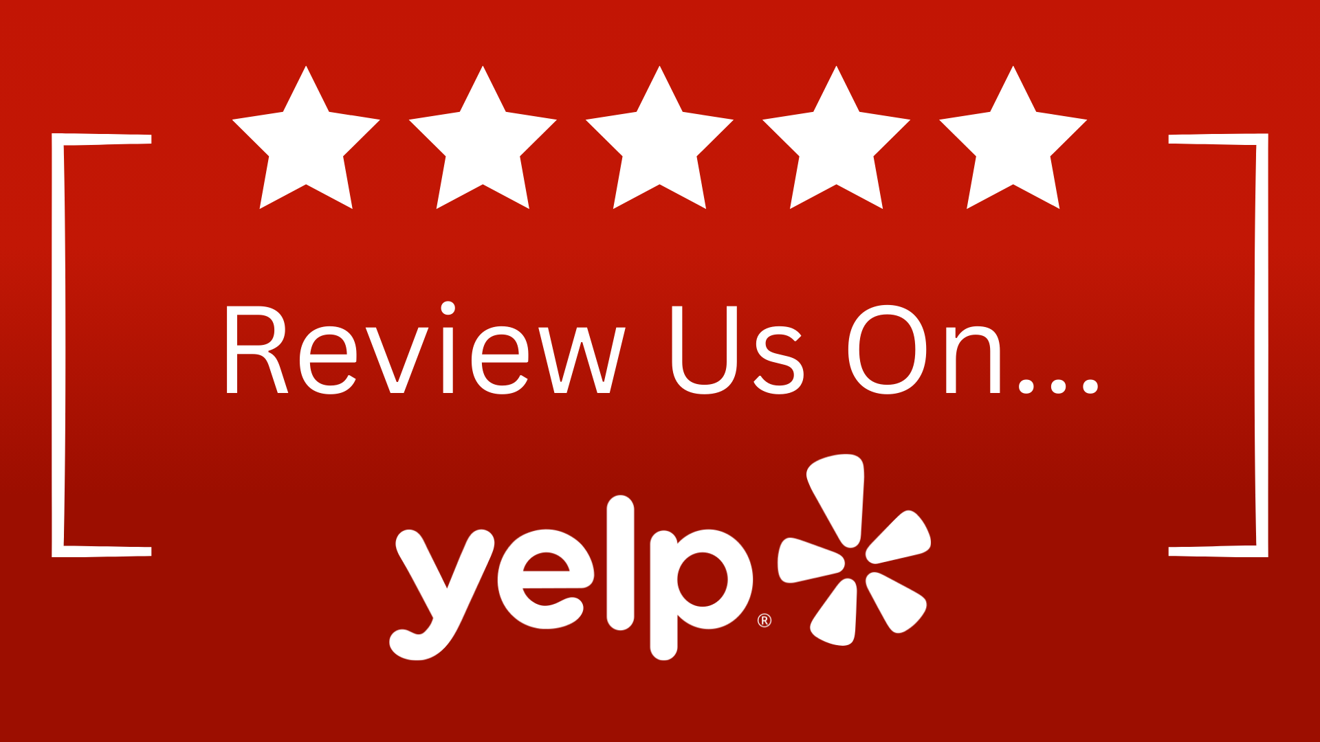 Red Yelp sign with five stars and text “Review Us On...”
