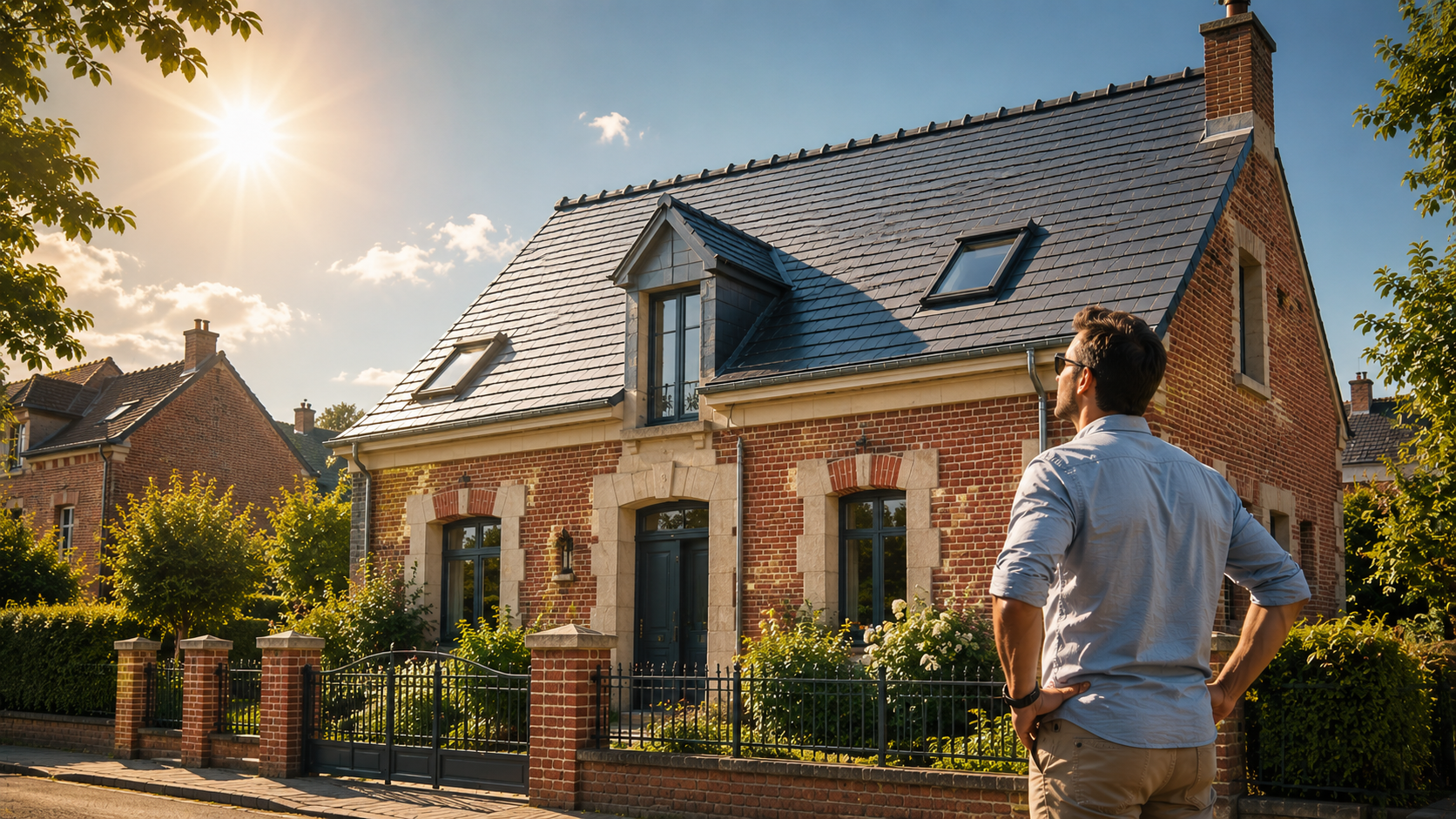 Maison avec toiture en tuiles exposée au soleil en période de forte chaleur