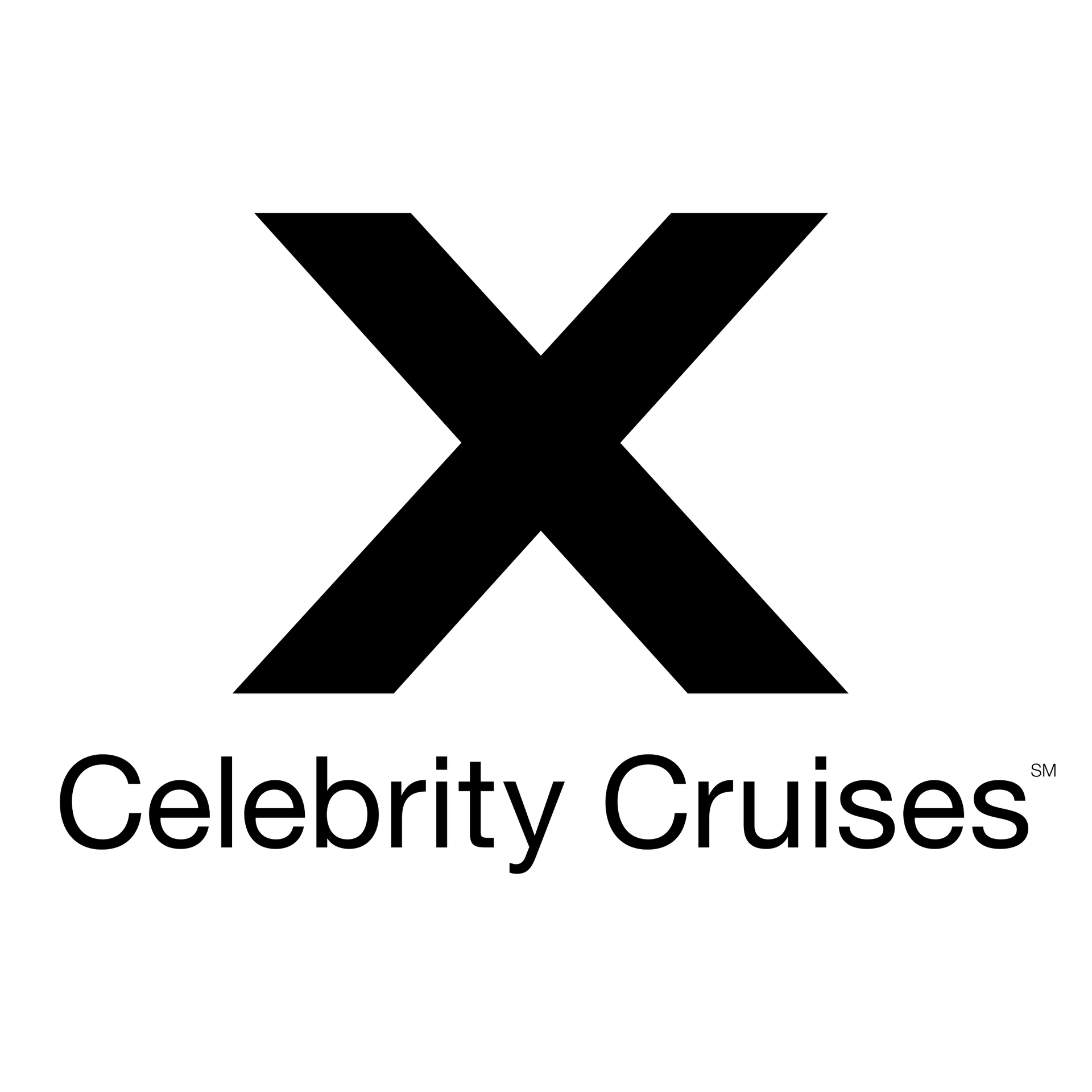 The black logo for Celebrity Cruises, featuring a stylized letter