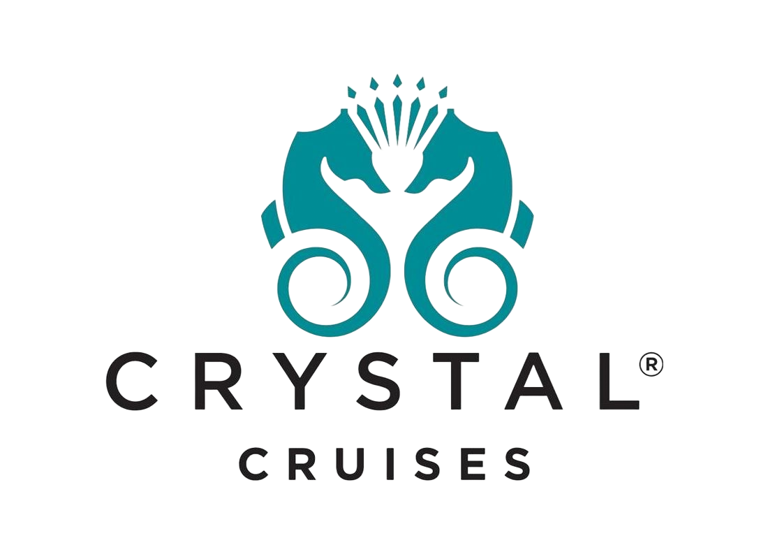 Logo for Crystal Cruises, featuring a teal sea-creature emblem above the text