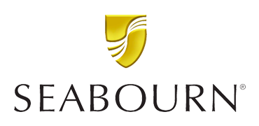 The Seabourn logo, featuring a gold shield emblem with stylized waves above the black text