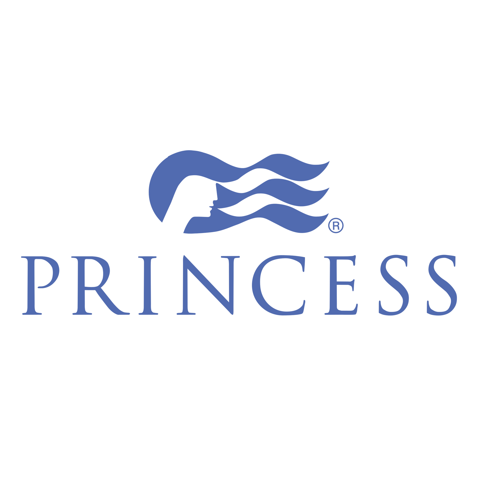 The Princess Cruises logo: a stylized blue profile of a woman’s head facing waves above the text
