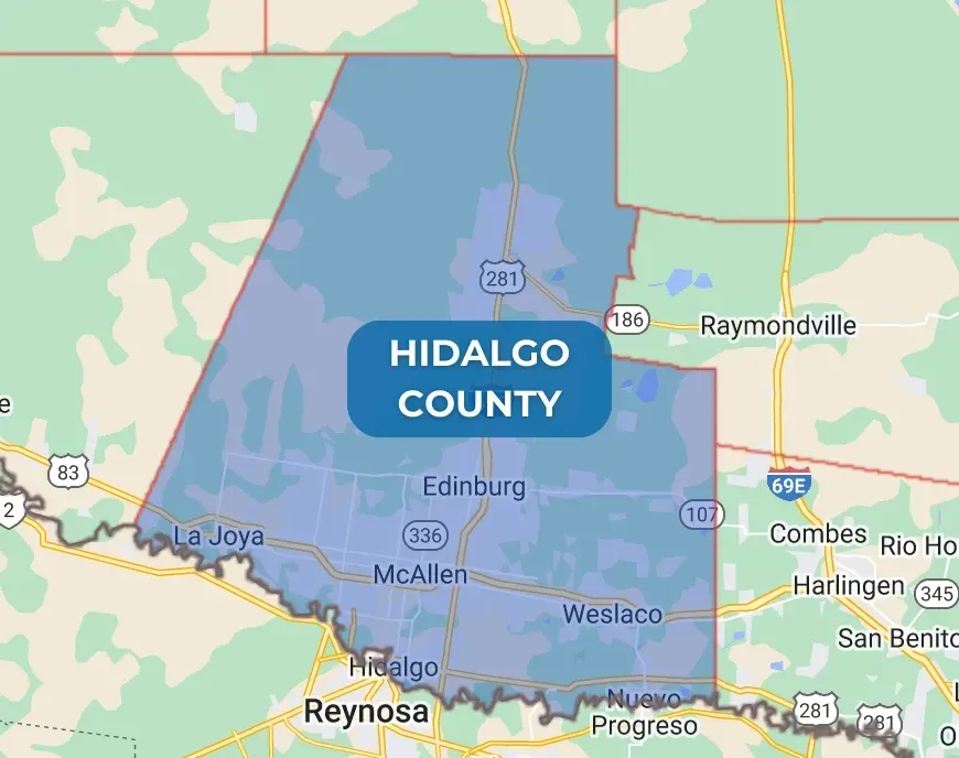 Map of Magic Valley's land clearing and brush removal service area in Hidalgo County, TX.