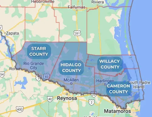 Map of Magic Valley land clearing and
brush removal service area in the Rio Grande Valley of Texas.
