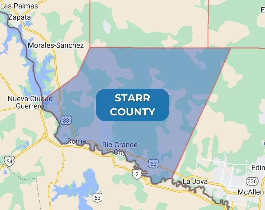Map of Magic Valley's land clearing and brush removal service area in Starr County, TX.