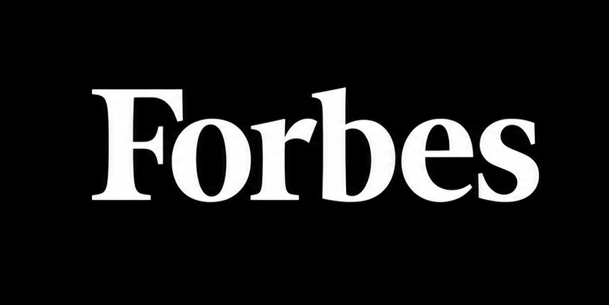 Forbes logo in white serif text on a black background