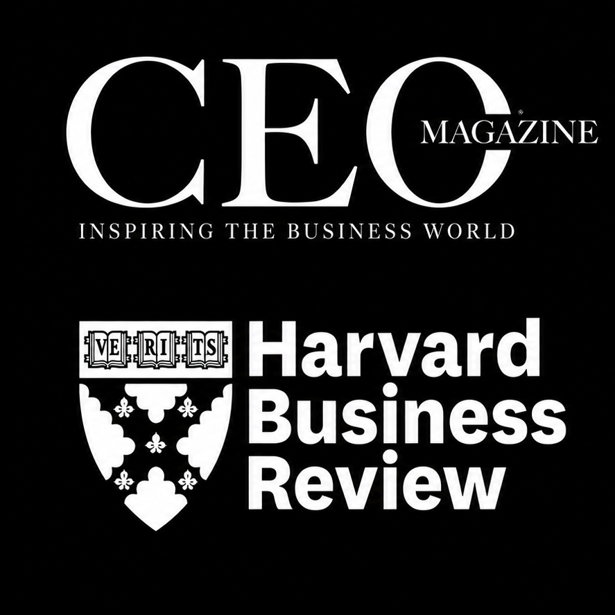 CEO Magazine and Harvard Business Review logos on a black background