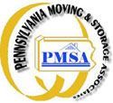 Logo for Pennsylvania Moving & Storage Association: a yellow circular border with text, enclosing a Pennsylvania state shape.