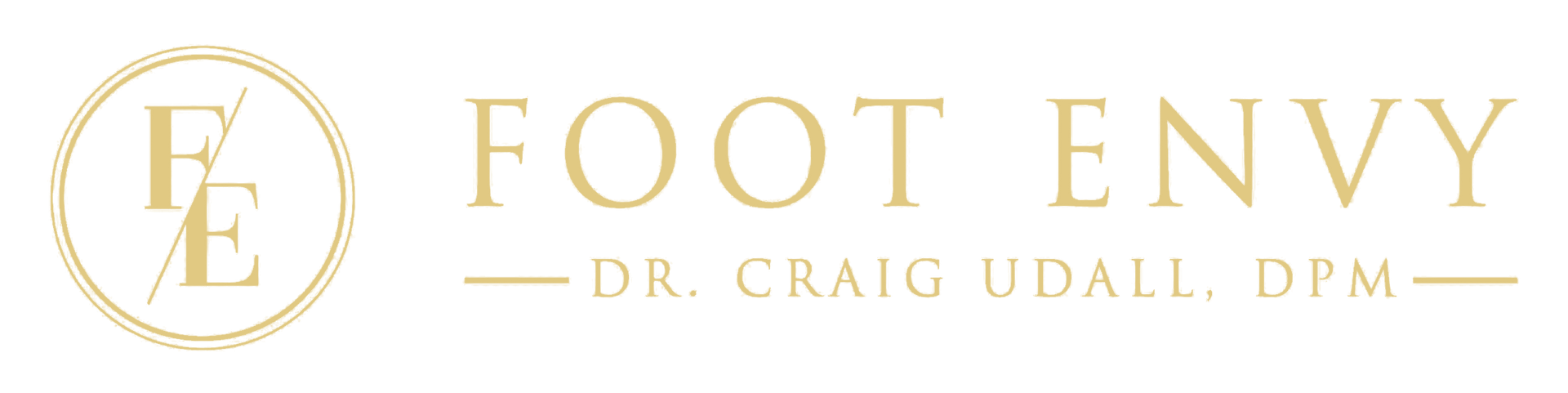 Gold “FE” logo with “FOOT ENVY” and “DR. CRAIG UDALL, DPM” text on a white background