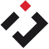 Logo astratto nero e rosso: un quadrato inclinato, una parentesi angolare in basso a destra e un diamante rosso.