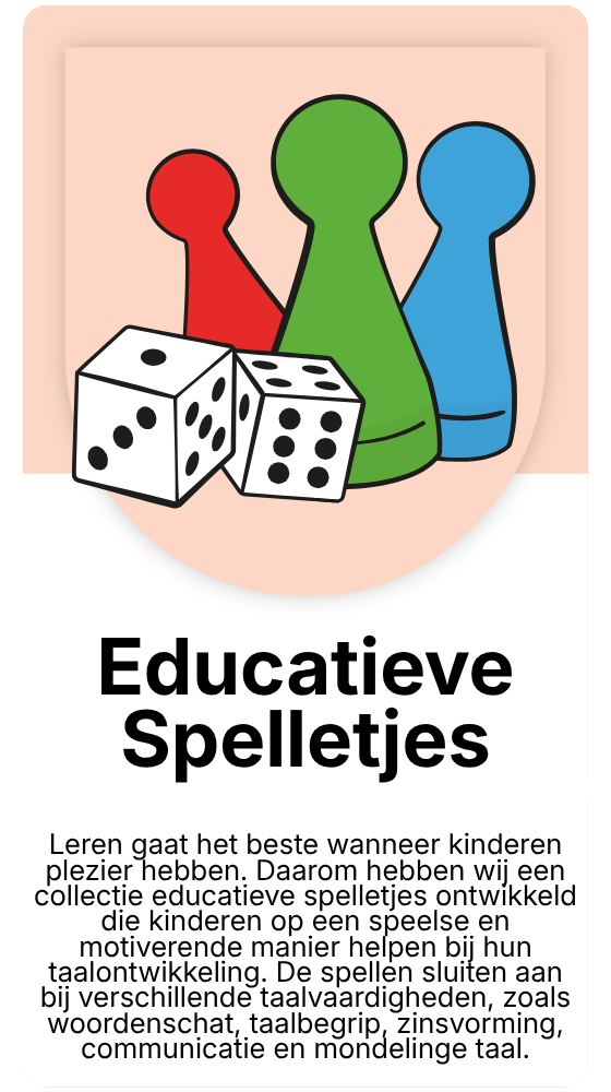 Educatieve spelletjes poster met kleurrijke pionnen en dobbelstenen