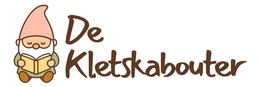 Logo met een kabouter die een boek leest en de tekst "De Klekskabouter".