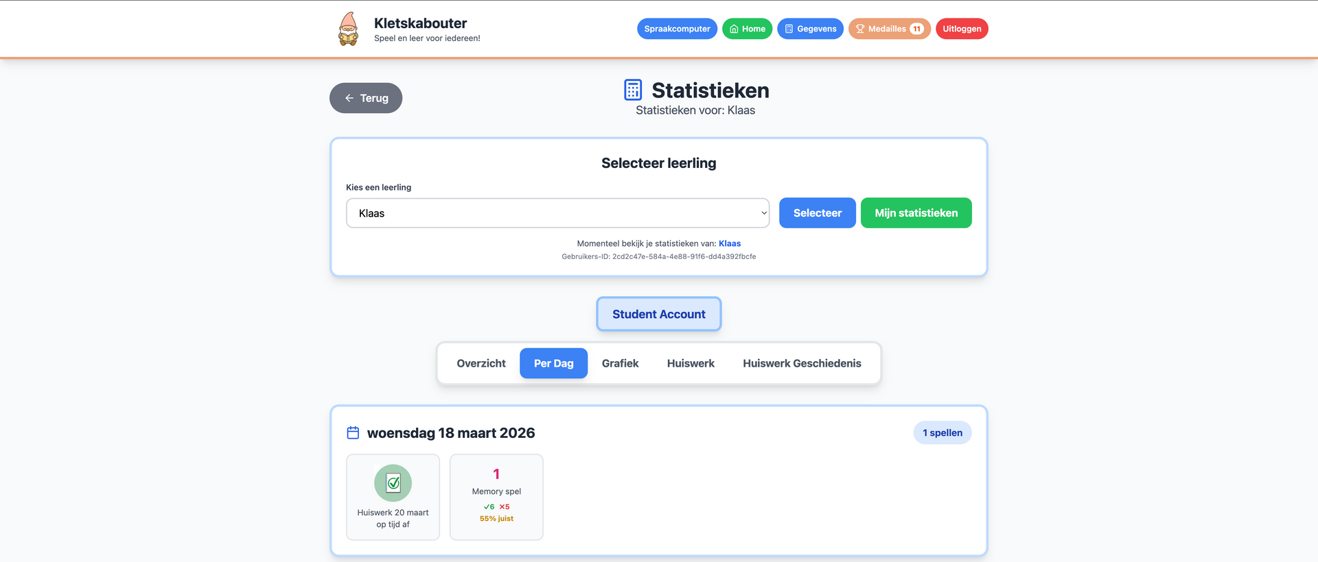 Webpagina met een formulier met blauwe en groene actieknoppen en daaronder een lijst met items.