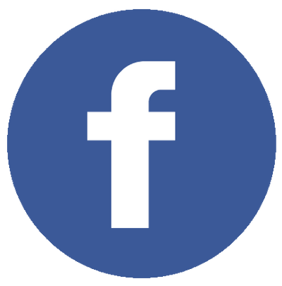 The facebook logo is in a blue circle on a white background.