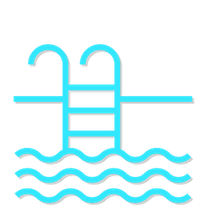An icon of a swimming pool with stairs and waves.