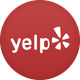 A yelp logo in a red circle
